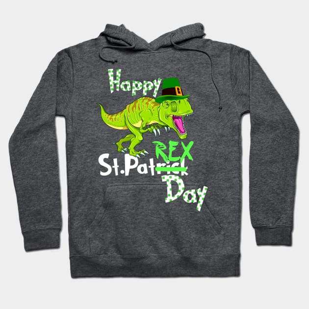 Happy St Patrick's Day Dinosaur PaT Rex Leprechaun Hoodie by Bezra